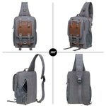 KAUKKO Canvas Crossbody Sling Bag Backpack for Cycling, Hiking, Camping, and Commuting, FD252-3 ( Grey ) - kaukko