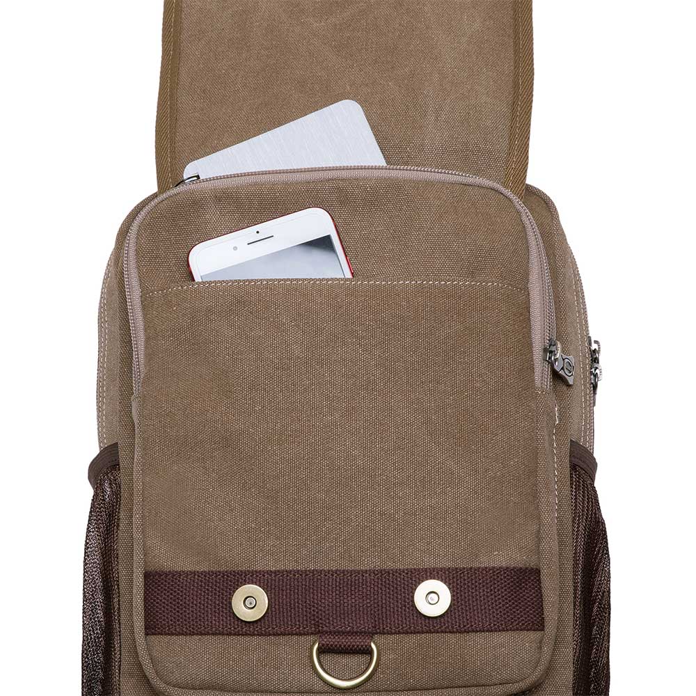 KAUKKO Canvas Crossbody Sling Bag Backpack for Cycling, Hiking, Camping, and Commuting, FD252-3 ( Khaki ) - kaukko