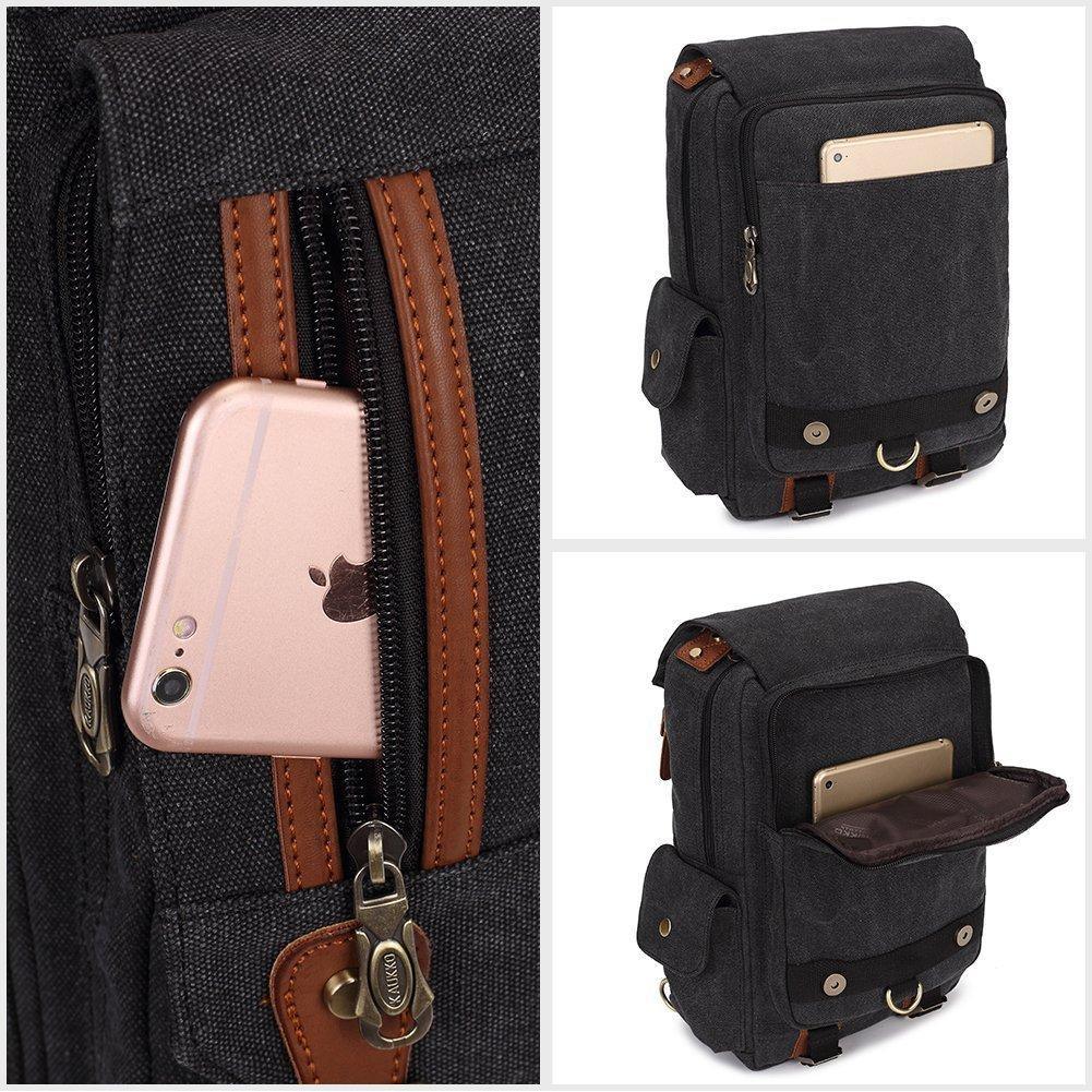 KAUKKO Canvas Crossbody Sling Bag Backpack for Cycling, Hiking, Camping, and Commuting FD252 ( Black ) - kaukko