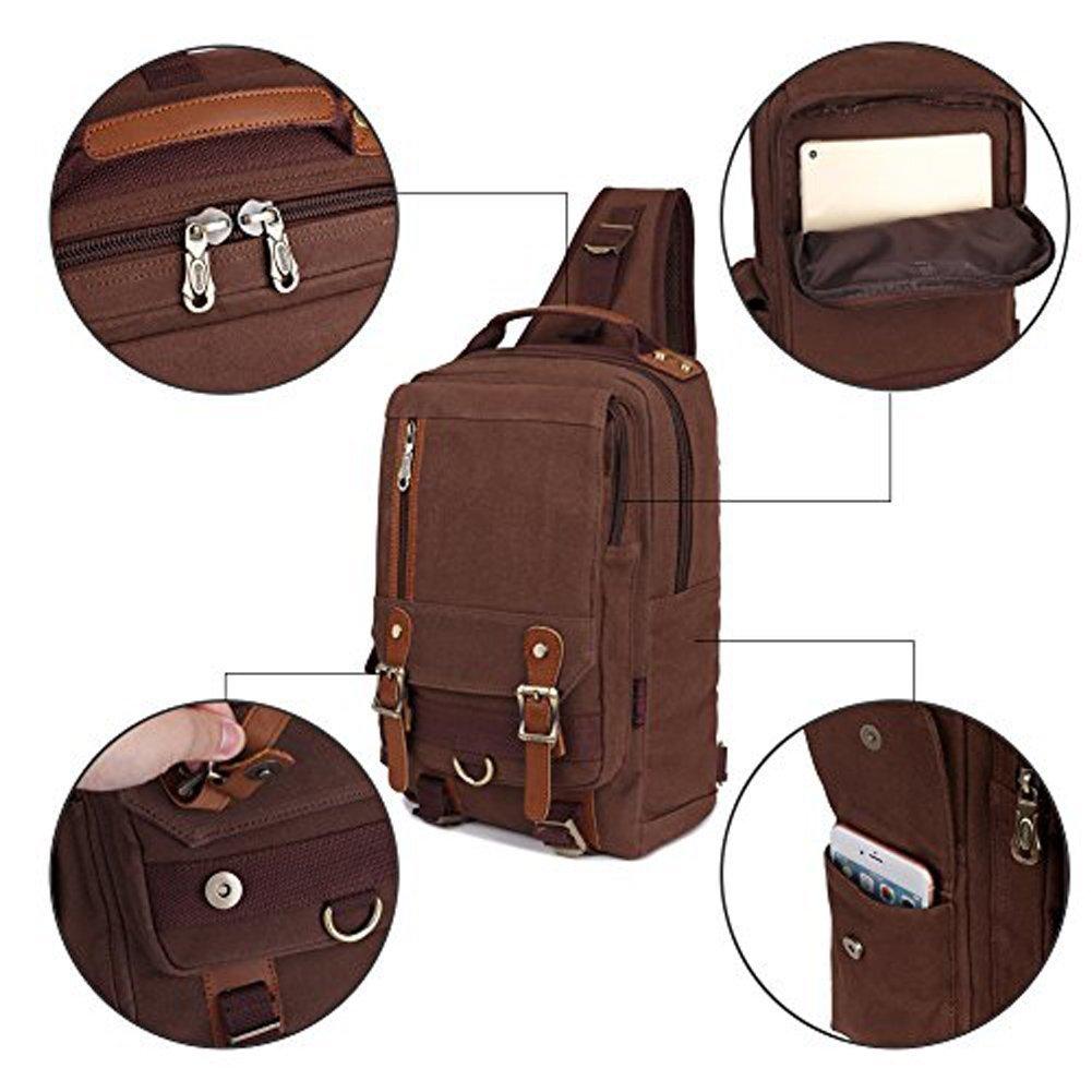 KAUKKO Canvas Crossbody Sling Bag Backpack for Cycling, Hiking, Camping, and Commuting, FD252 ( Coffee ) - kaukko