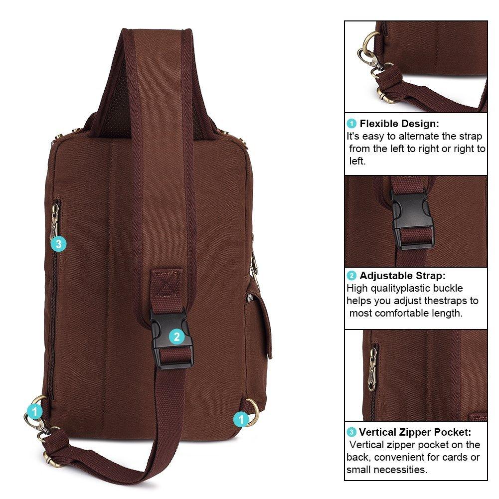 KAUKKO Canvas Crossbody Sling Bag Backpack for Cycling, Hiking, Camping, and Commuting, FD252 ( Coffee ) - kaukko