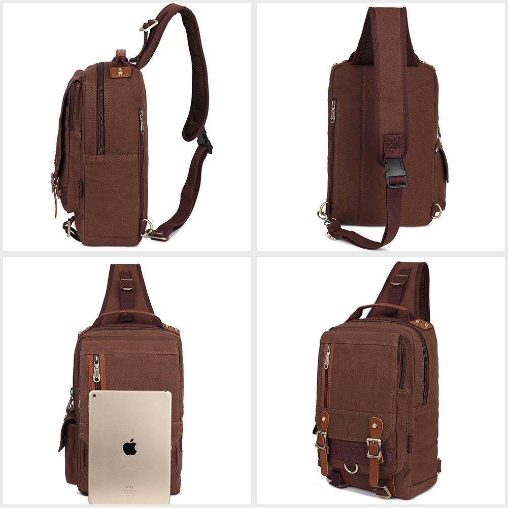 KAUKKO Canvas Crossbody Sling Bag Backpack for Cycling, Hiking, Camping, and Commuting, FD252 ( Coffee ) - kaukko