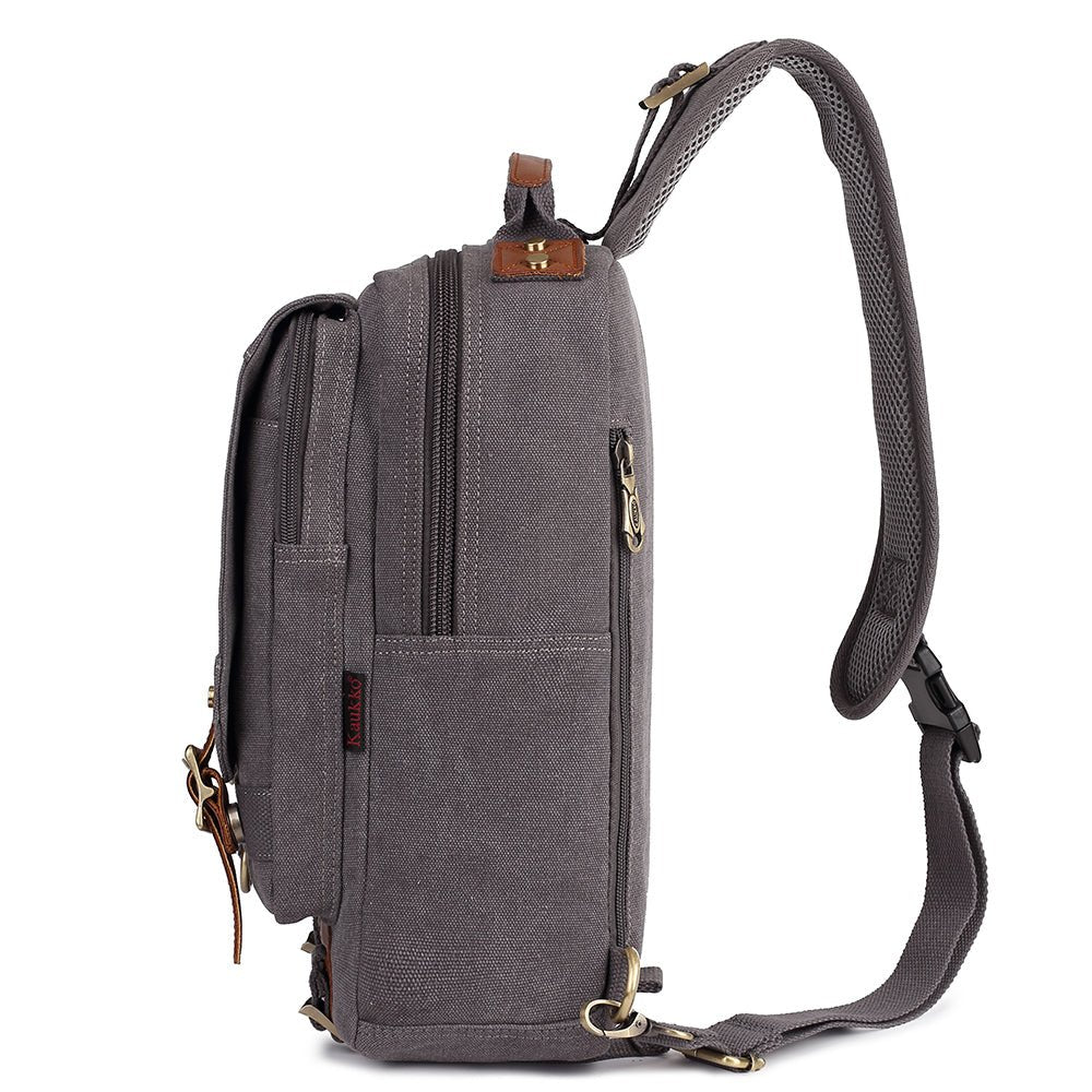 KAUKKO Canvas Crossbody Sling Bag Backpack for Cycling, Hiking, Camping, and Commuting, FD252 ( Grey ) - kaukko
