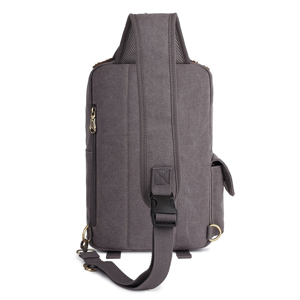 KAUKKO Canvas Crossbody Sling Bag Backpack for Cycling, Hiking, Camping, and Commuting, FD252 ( Grey ) - kaukko