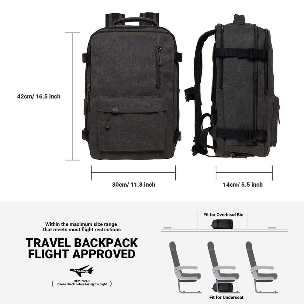 KAUKKO Canvas Travel Backpack, Personal Item Airline Approved, Carry On Backpack - kaukko