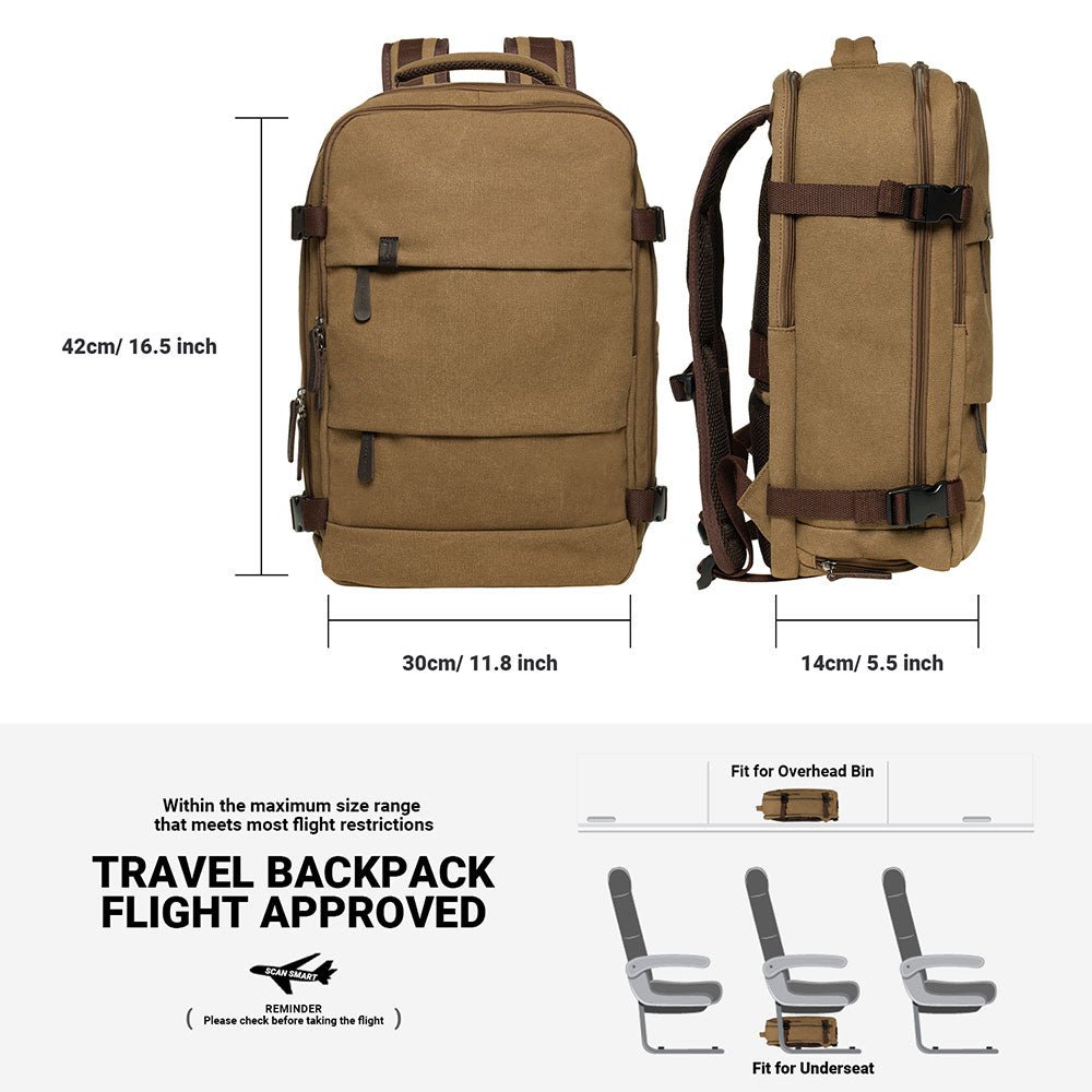 KAUKKO Canvas Travel Rucksack, Large Capacity Carry On Bag - kaukko