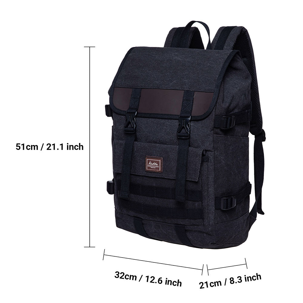 KAUKKO Casual Daypacks Multipurpose Backpacks, Outdoor Backpack, Travel Rucksack Black(Canvas) - kaukko