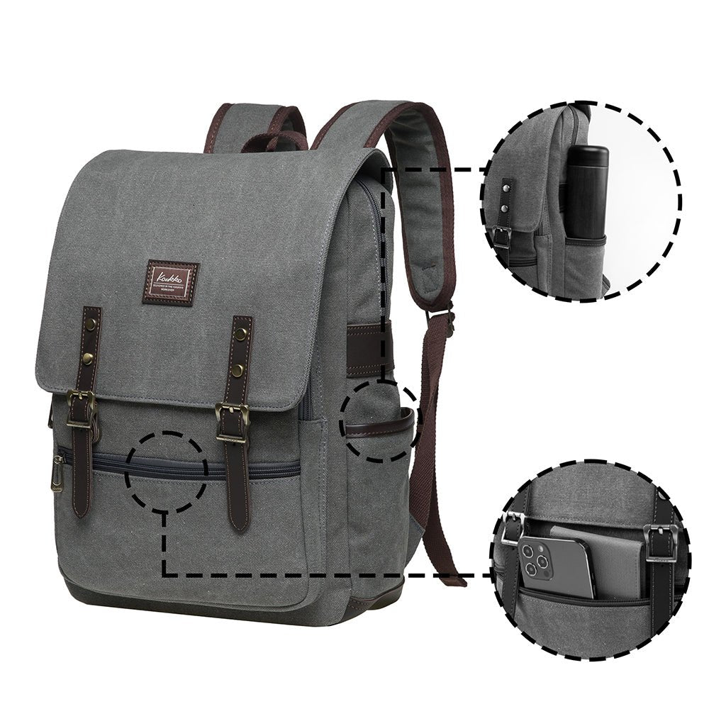 KAUKKO Casual Daypacks Multipurpose Backpacks, Outdoor Backpack, Travel Rucksack, Laptop Backpack Fits 15" (16-GREY) - kaukko