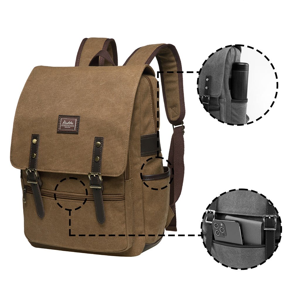 KAUKKO Casual Daypacks Multipurpose Backpacks, Outdoor Backpack, Travel Rucksack, Laptop Backpack Fits 15" (16-KHAKI) - kaukko