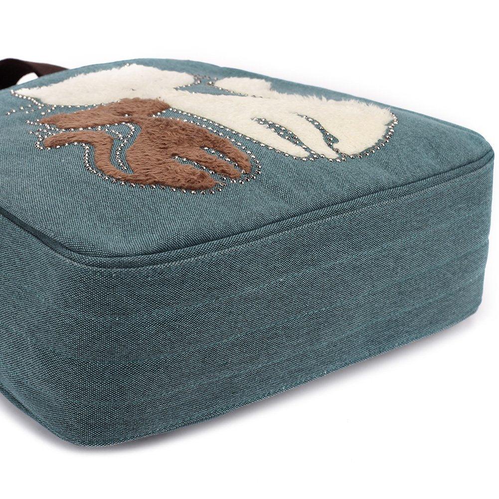 KAUKKO Cute Cat Totes Women Canvas Handbags ( Green) - kaukko