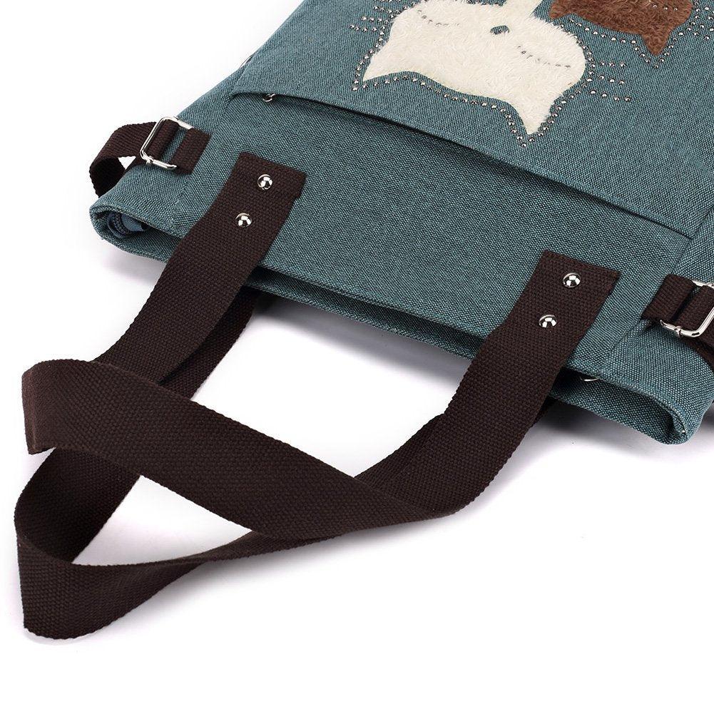 KAUKKO Cute Cat Totes Women Canvas Handbags ( Green) - kaukko