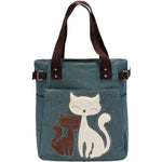 KAUKKO Cute Cat Totes Women Canvas Handbags ( Green) - kaukko