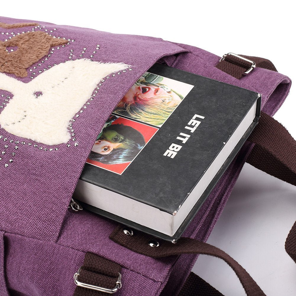 KAUKKO Cute Cat Totes Women Canvas Handbags ( Purple ) - kaukko
