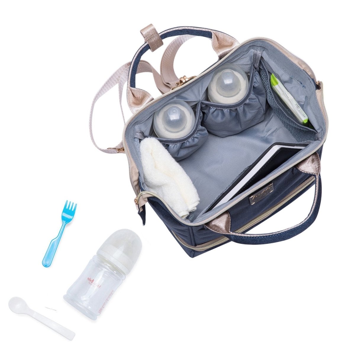 KAUKKO Diaper Bag Backpack - Small Diaper Backpack with Pacifier Holder and Stroller straps -Waterproof, mini , KT08 ( Mediterranean Blue ) - kaukko