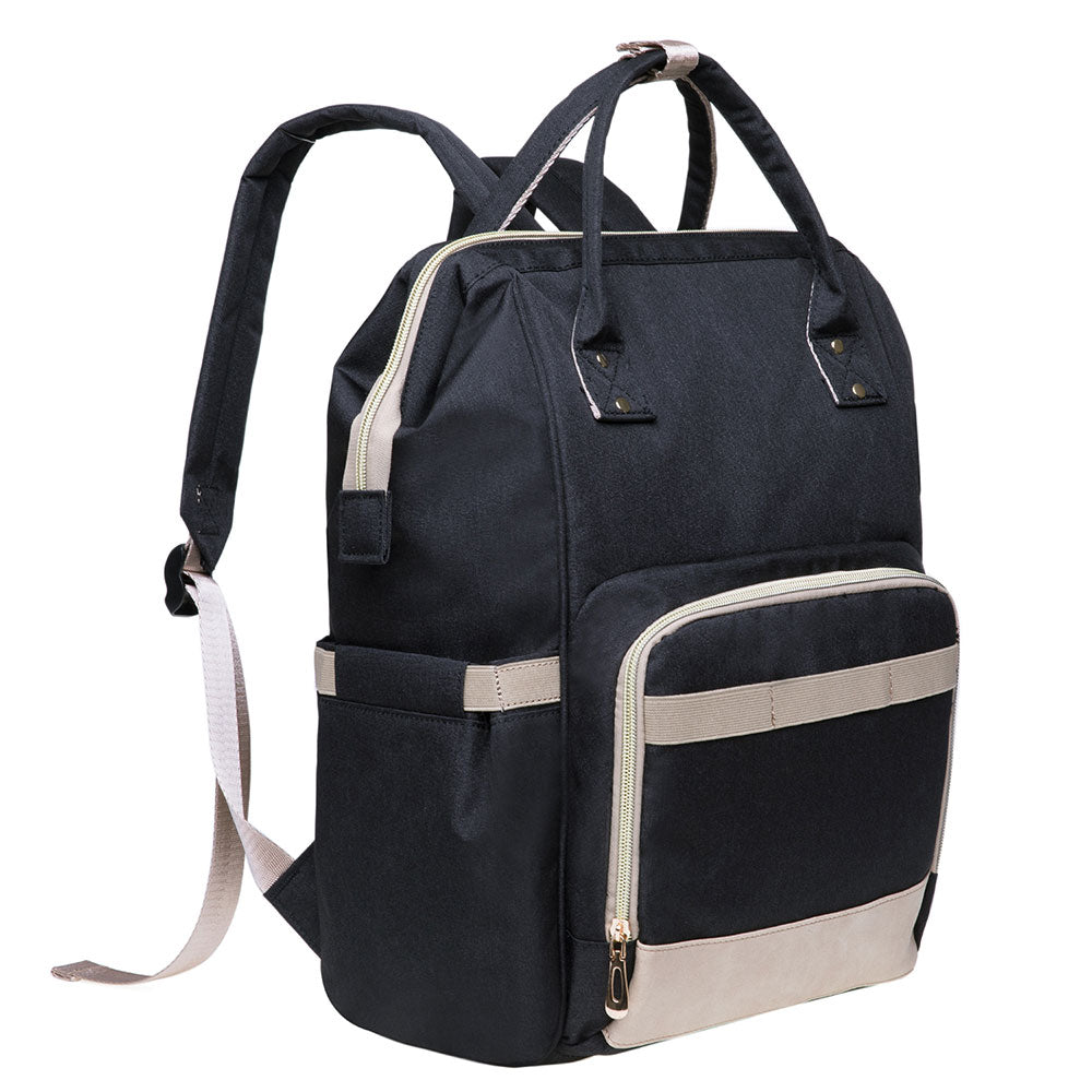 KAUKKO Diaper Bag Backpack with Pacifier Holder and Stroller straps - for Mom and Dad, Waterproof, one size, KT01-5 ( Santorini Black / 18L) - kaukko