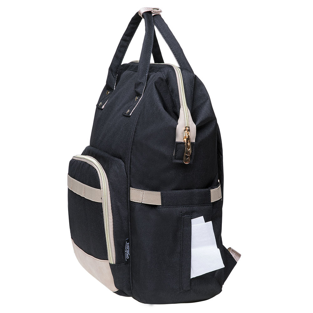 KAUKKO Diaper Bag Backpack with Pacifier Holder and Stroller straps - for Mom and Dad, Waterproof, one size, KT01-5 ( Santorini Black / 18L) - kaukko