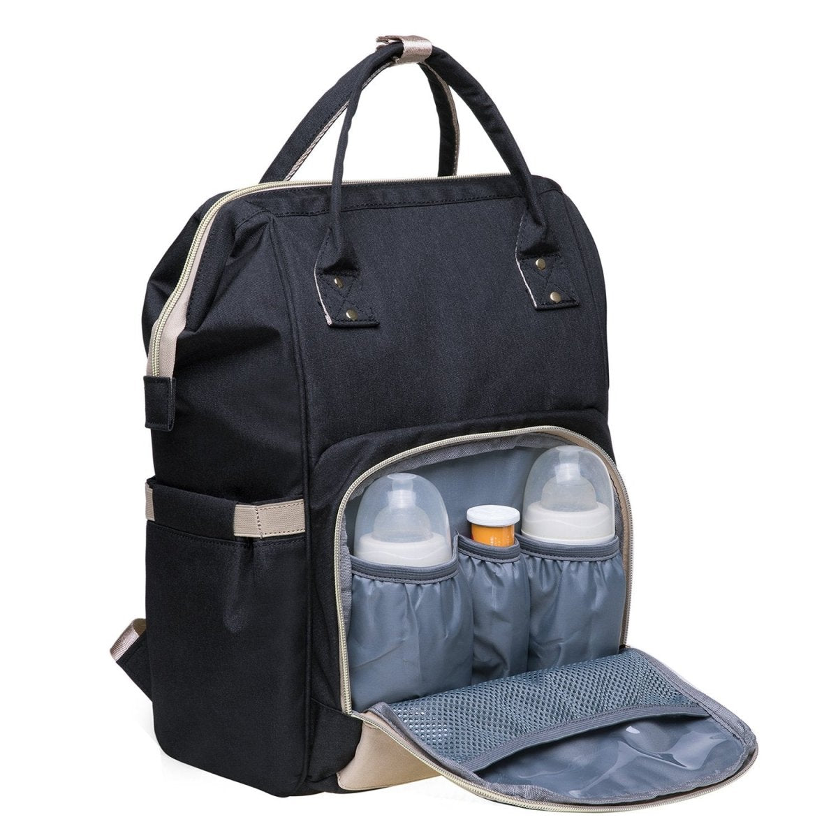 KAUKKO Diaper Bag Backpack with Pacifier Holder and Stroller straps - for Mom and Dad, Waterproof, one size, KT01-5 ( Santorini Black / 18L) - kaukko