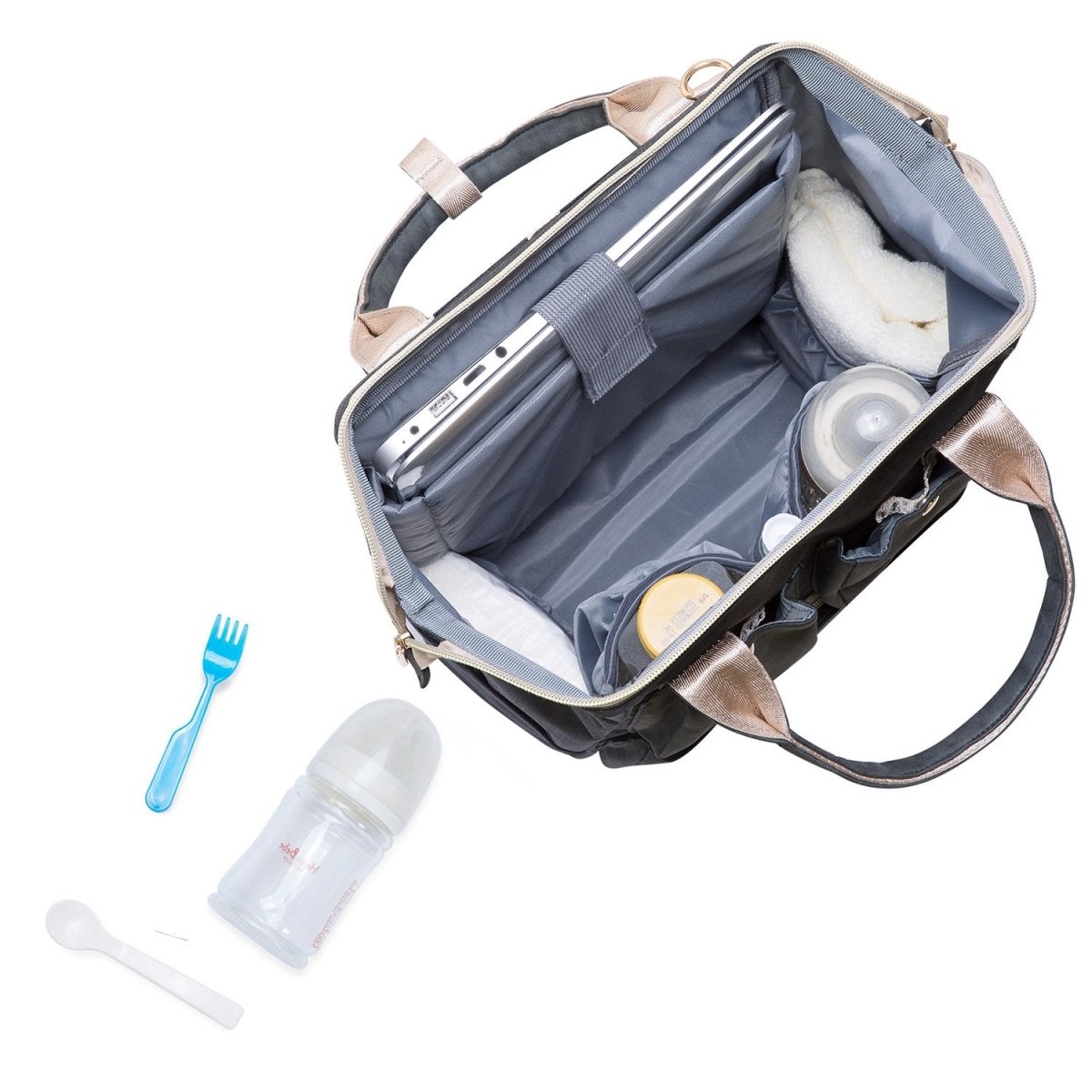 KAUKKO Diaper Bag Backpack with Pacifier Holder and Stroller straps - for Mom and Dad, Waterproof, one size, KT03 ( Santorini Black ) - kaukko