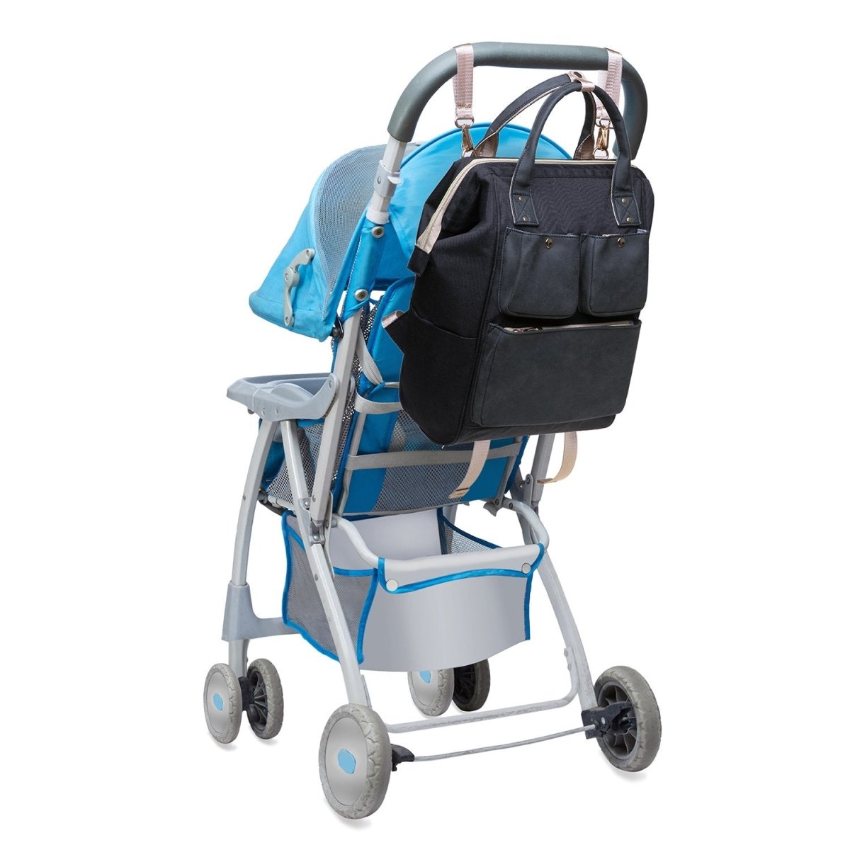 KAUKKO Diaper Bag Backpack with Pacifier Holder and Stroller straps - for Mom and Dad, Waterproof, one size, KT03 ( Santorini Black ) - kaukko