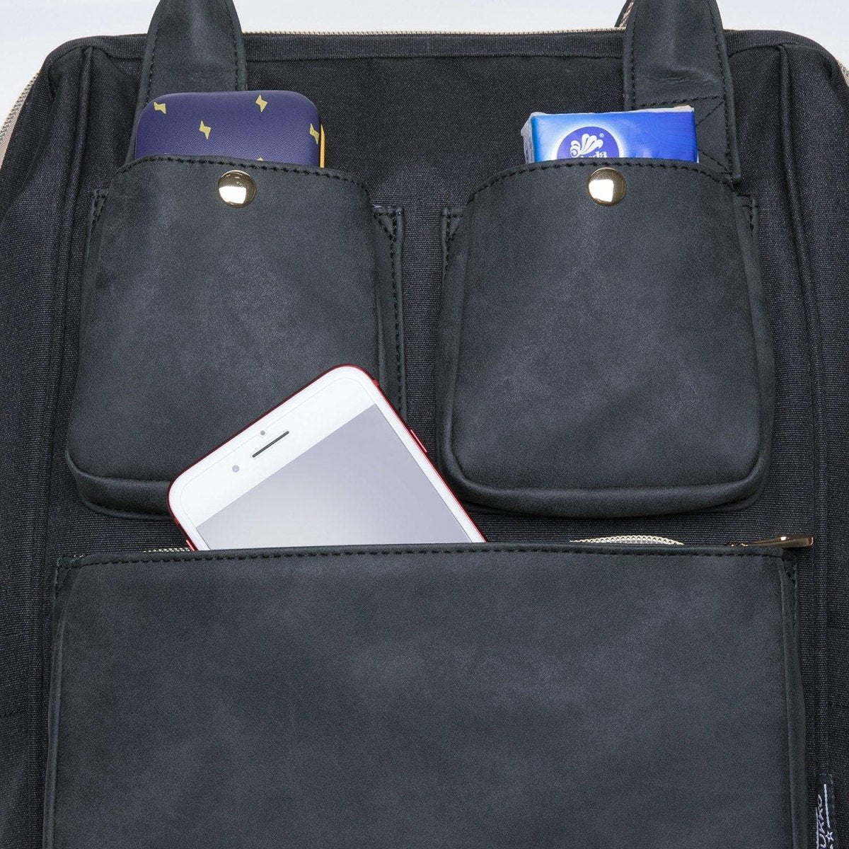 KAUKKO Diaper Bag Backpack with Pacifier Holder and Stroller straps - for Mom and Dad, Waterproof, one size, KT03 ( Santorini Black ) - kaukko