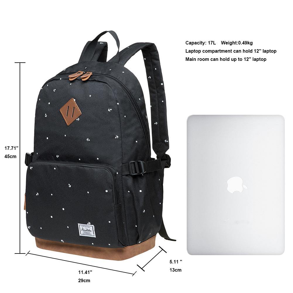 KAUKKO Elegant College School Backpack Women Daypacks, K1005-3 ( Black / 17L ) - kaukko