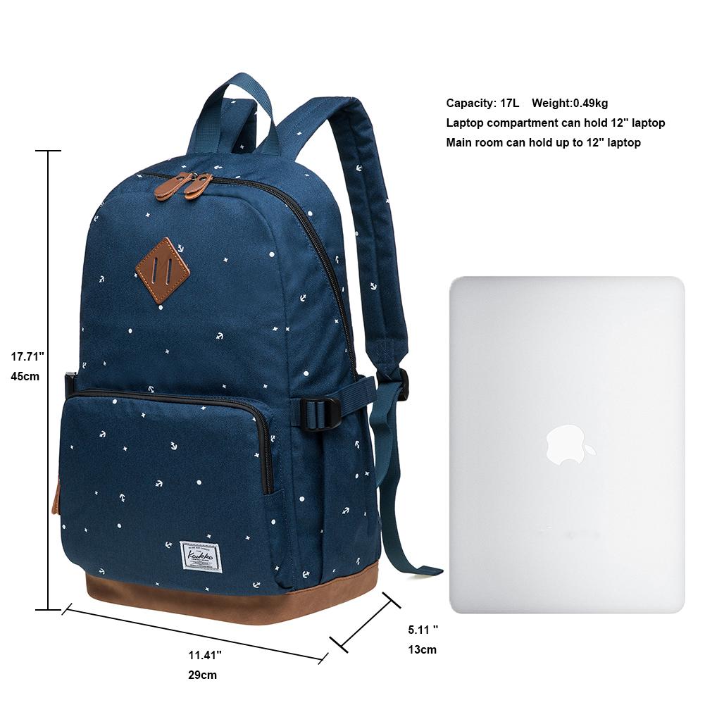 KAUKKO Elegant College School Backpack Women Daypacks, K1005-3 ( Blue / 17L ) - kaukko