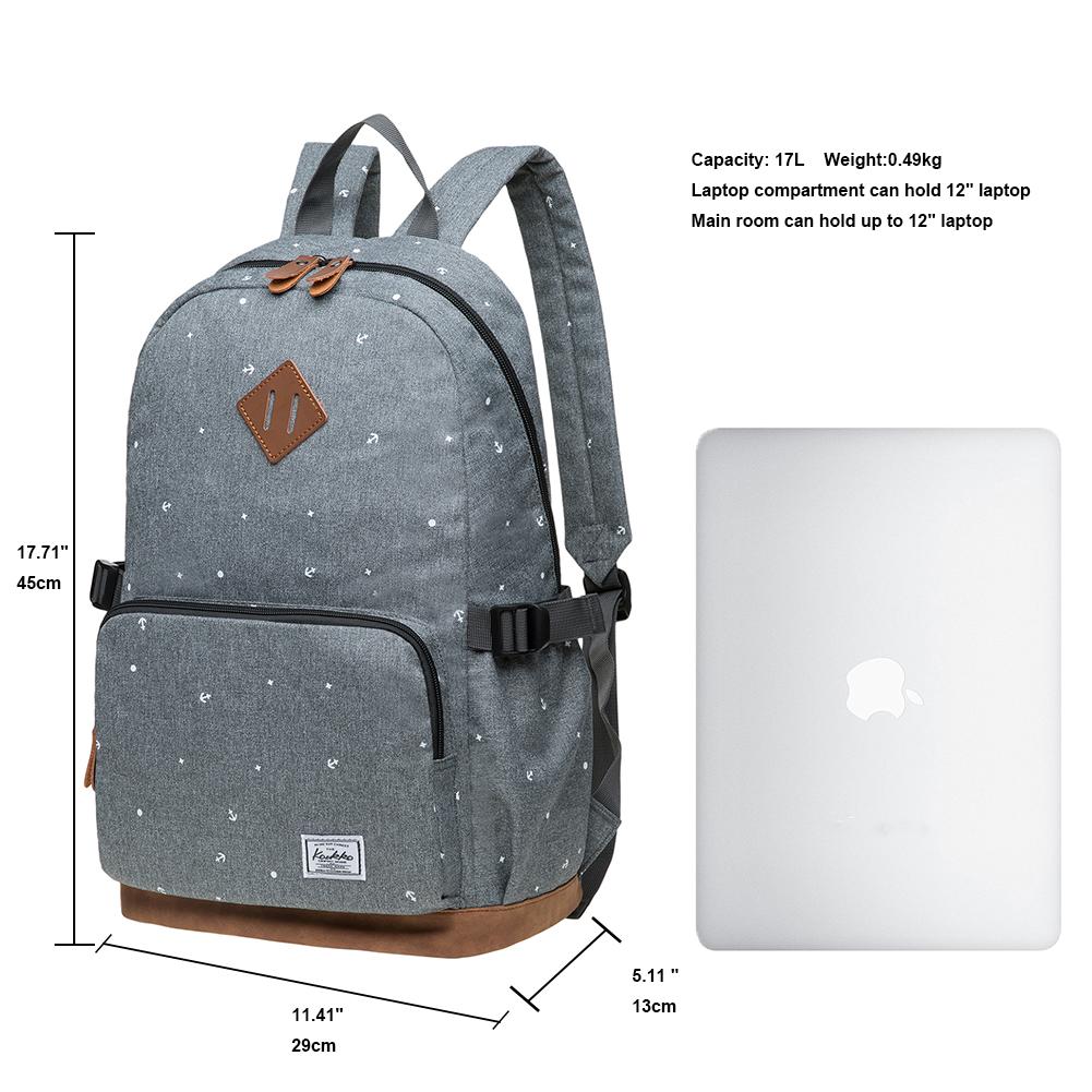 KAUKKO Elegant College School Backpack Women Daypacks, K1005-3 ( Grey / 17L ) - kaukko