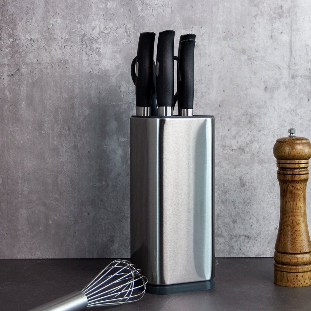 KAUKKO Large Stainless Steel Kitchen Knife Organizer, Modern Countertop Space Saver Knife Storage Stand with Scissors-slots - kaukko