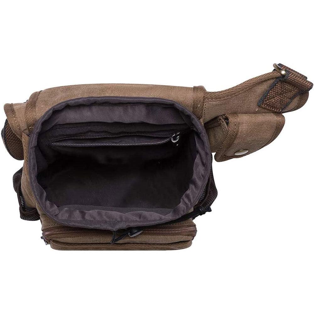 KAUKKO Mens Vintage Canvas Shoulder Messenger Bag Chest Leather Patchwork FH03( Khaki ) - kaukko