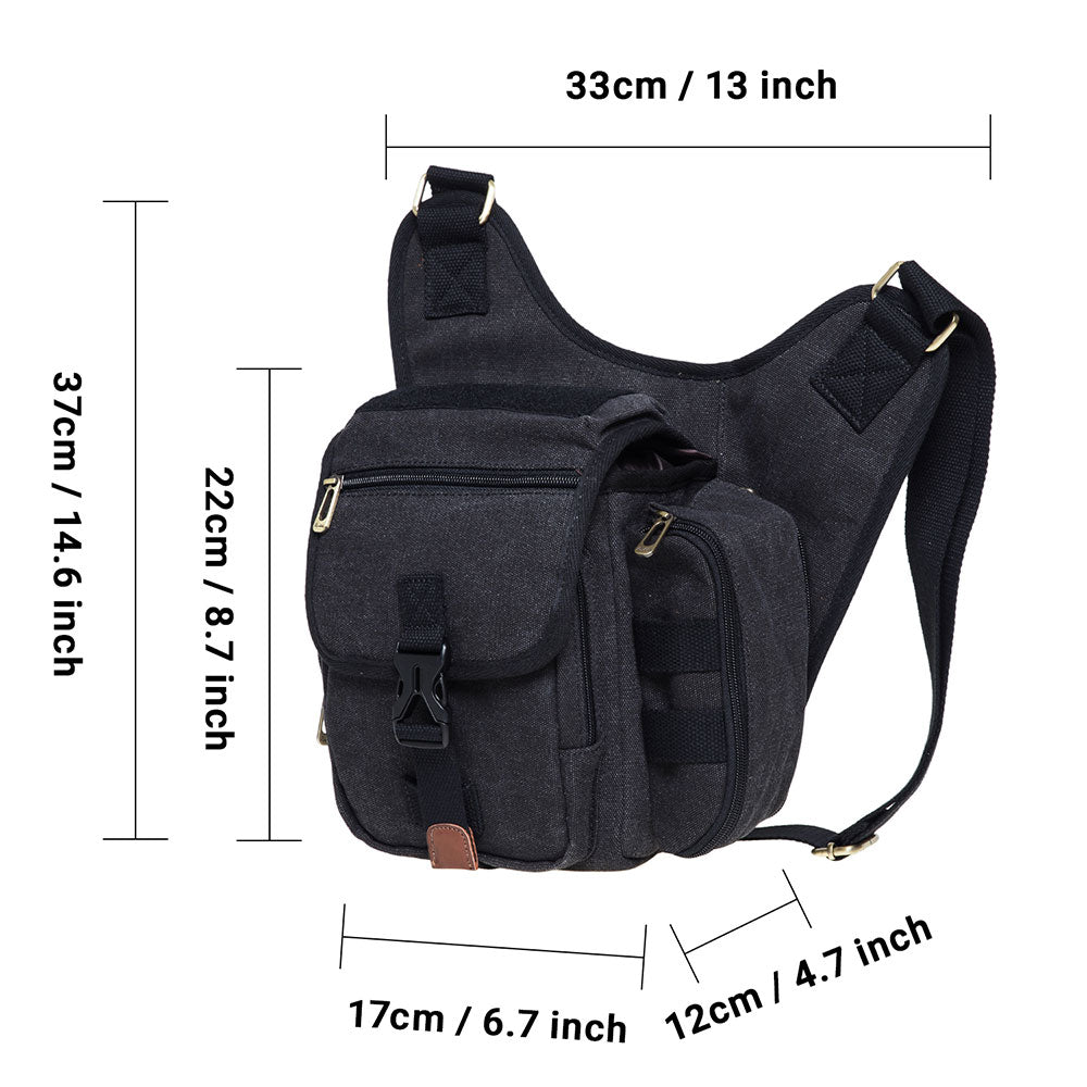 KAUKKO Mens Vintage Canvas Shoulder Messenger Bag Chest Leather Patchwork Messenger Bag - kaukko