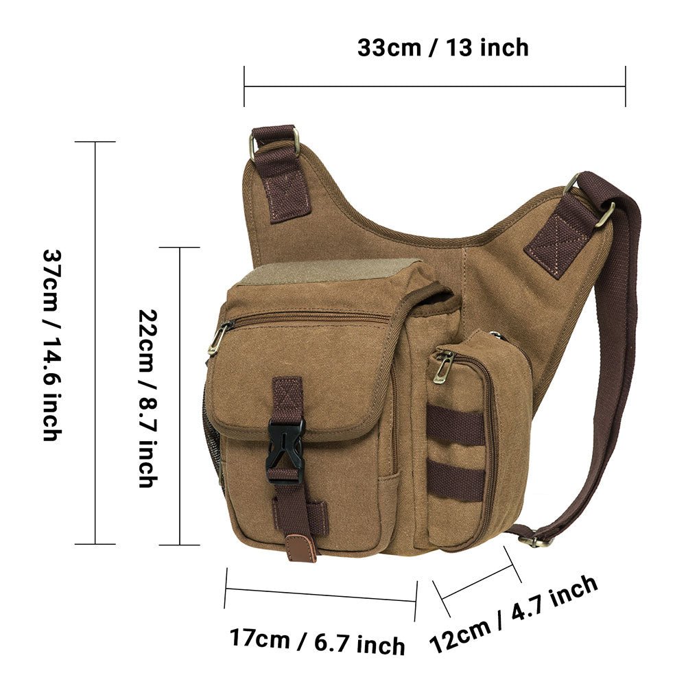 KAUKKO Mens Vintage Canvas Shoulder Messenger Bag Chest Leather Patchwork Messenger Bag - kaukko