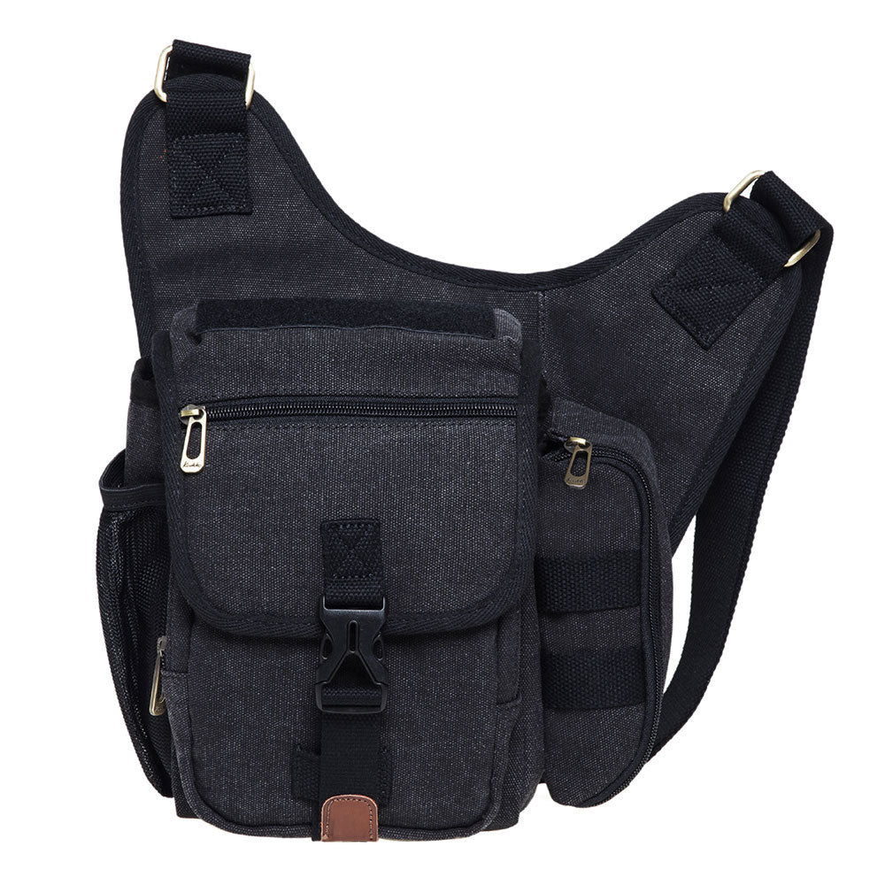 KAUKKO Mens Vintage Canvas Shoulder Messenger Bag Chest Leather Patchwork Messenger Bag - kaukko