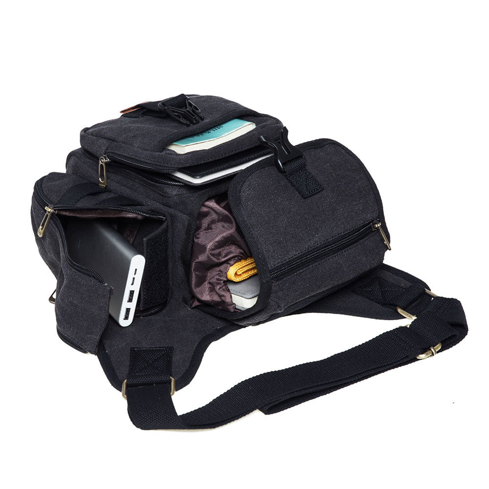 KAUKKO Mens Vintage Canvas Shoulder Messenger Bag Chest Leather Patchwork Messenger Bag - kaukko