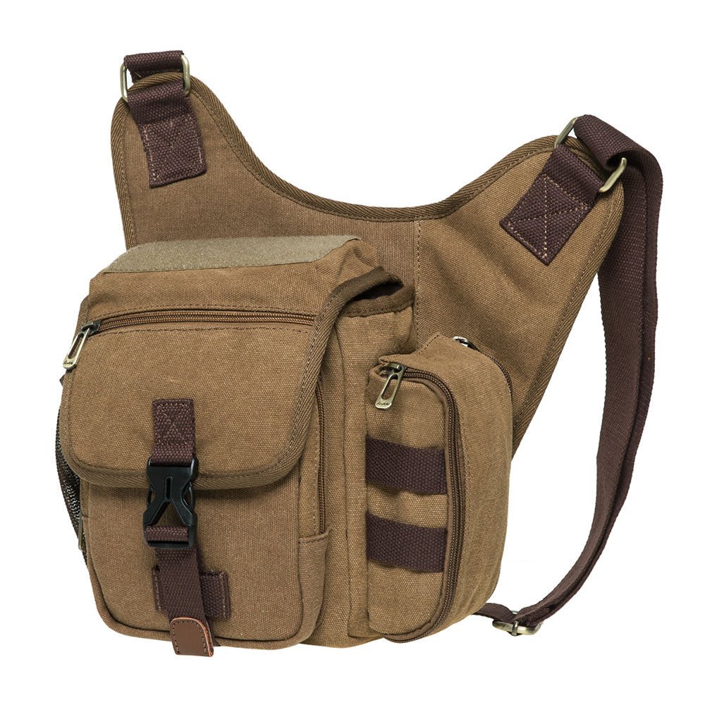 KAUKKO Mens Vintage Canvas Shoulder Messenger Bag Chest Leather Patchwork Messenger Bag - kaukko