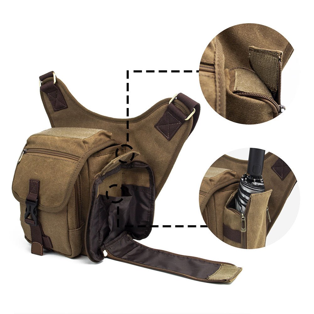 KAUKKO Mens Vintage Canvas Shoulder Messenger Bag Chest Leather Patchwork Messenger Bag - kaukko