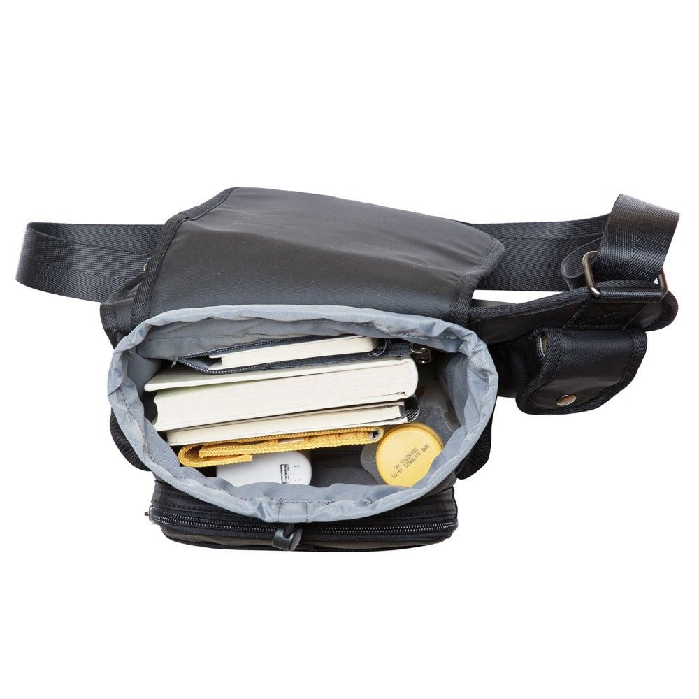KAUKKO Mens Vintage Canvas Shoulder Messenger Bag Chest Leather Patchwork Messenger Bag FH03-2 ( Black ) - kaukko