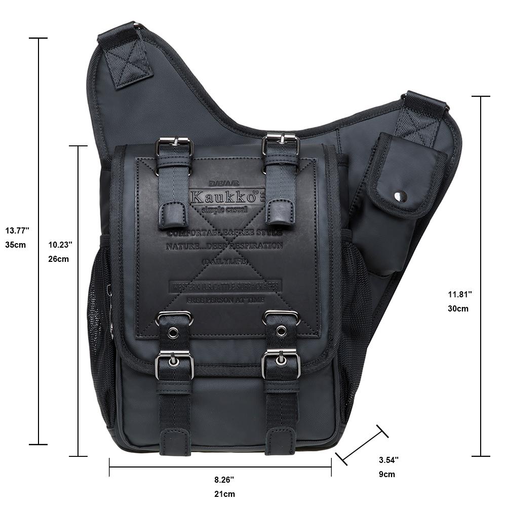 KAUKKO Mens Vintage Canvas Shoulder Messenger Bag Chest Leather Patchwork Messenger Bag FH03-2 ( Black ) - kaukko
