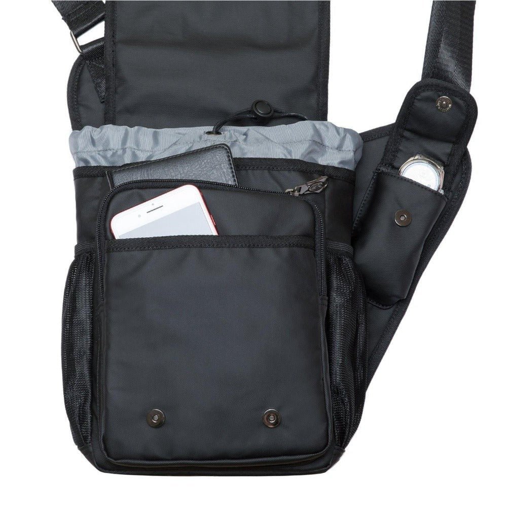 KAUKKO Mens Vintage Canvas Shoulder Messenger Bag Chest Leather Patchwork Messenger Bag FH03-2 ( Black ) - kaukko