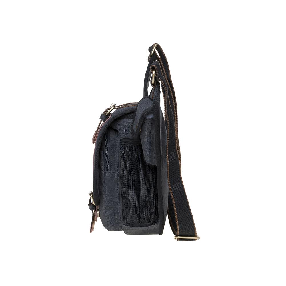 KAUKKO Mens Vintage Canvas Shoulder Messenger Bag Chest Leather Patchwork Messenger Bag FH03 ( Black ) - kaukko