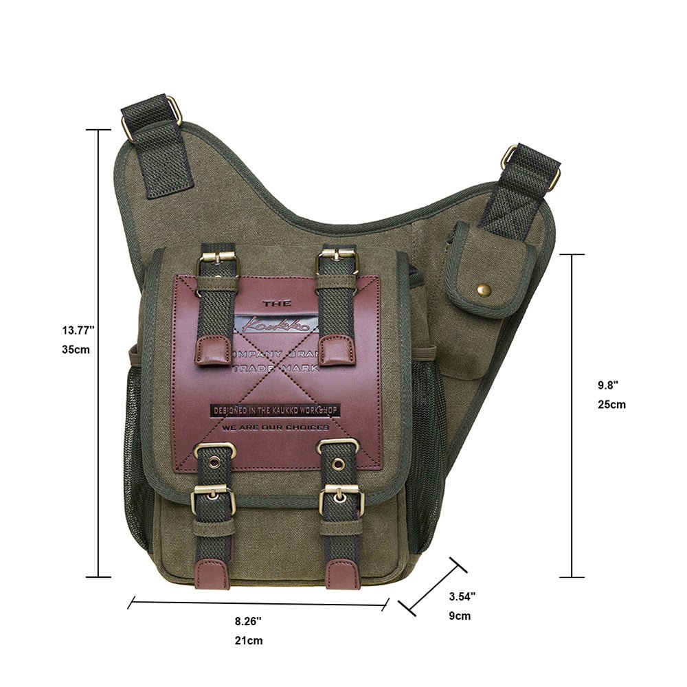 KAUKKO Mens Vintage Canvas Shoulder Messenger Bag Chest Leather Patchwork Messenger Bag FH03 ( Green ) - kaukko