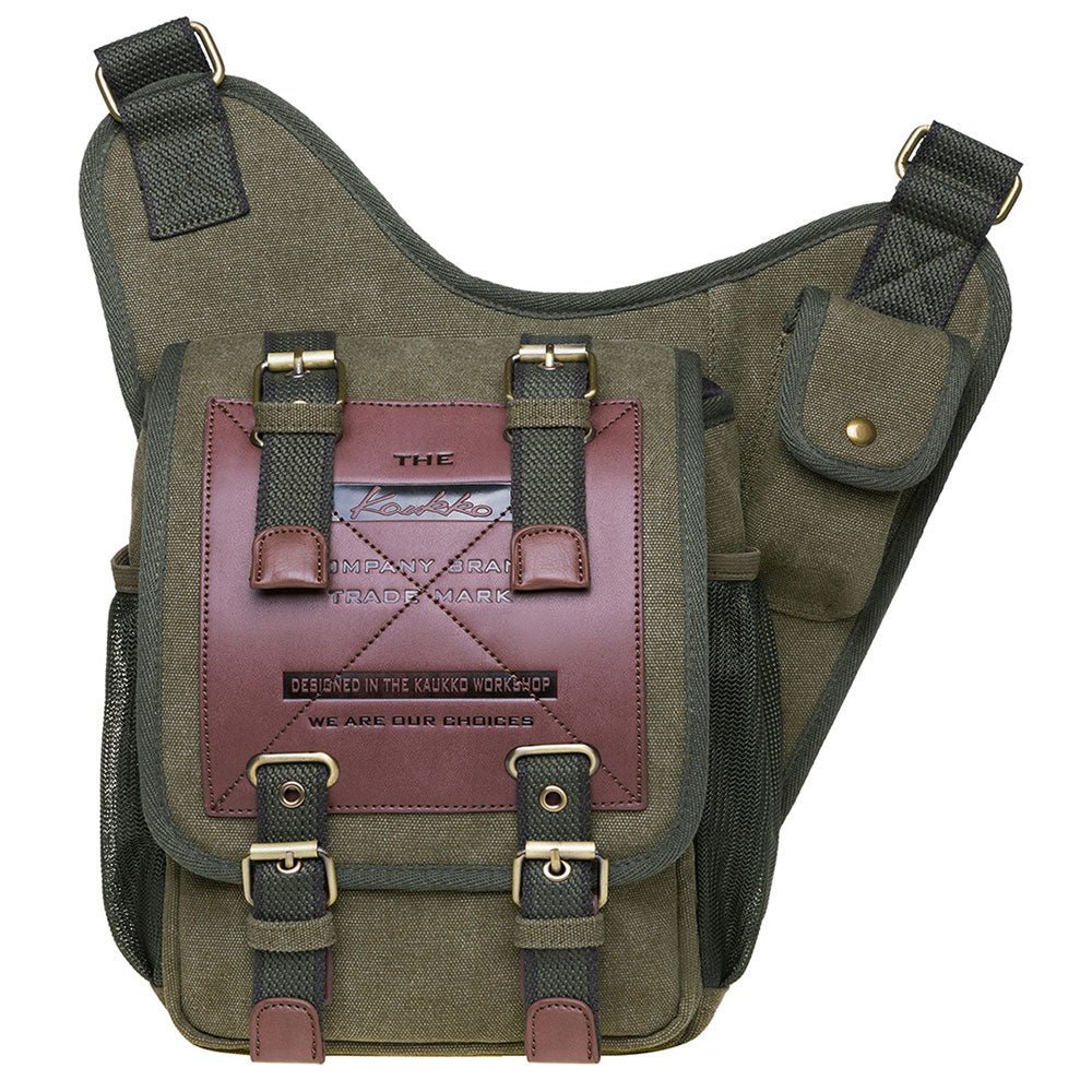 KAUKKO Mens Vintage Canvas Shoulder Messenger Bag Chest Leather Patchwork Messenger Bag FH03 ( Green ) - kaukko