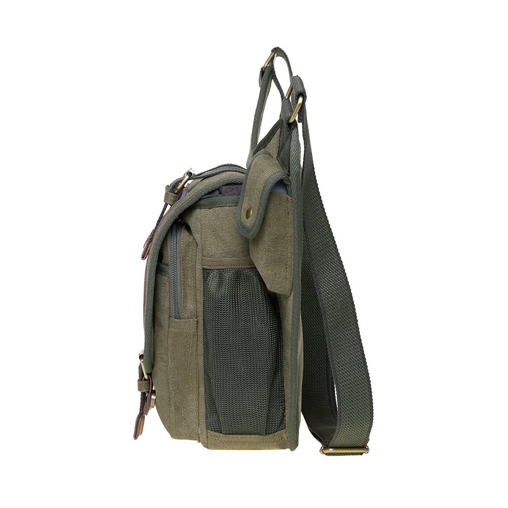 KAUKKO Mens Vintage Canvas Shoulder Messenger Bag Chest Leather Patchwork Messenger Bag FH03 ( Green ) - kaukko