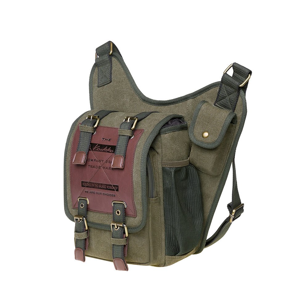 KAUKKO Mens Vintage Canvas Shoulder Messenger Bag Chest Leather Patchwork Messenger Bag FH03 ( Green ) - kaukko