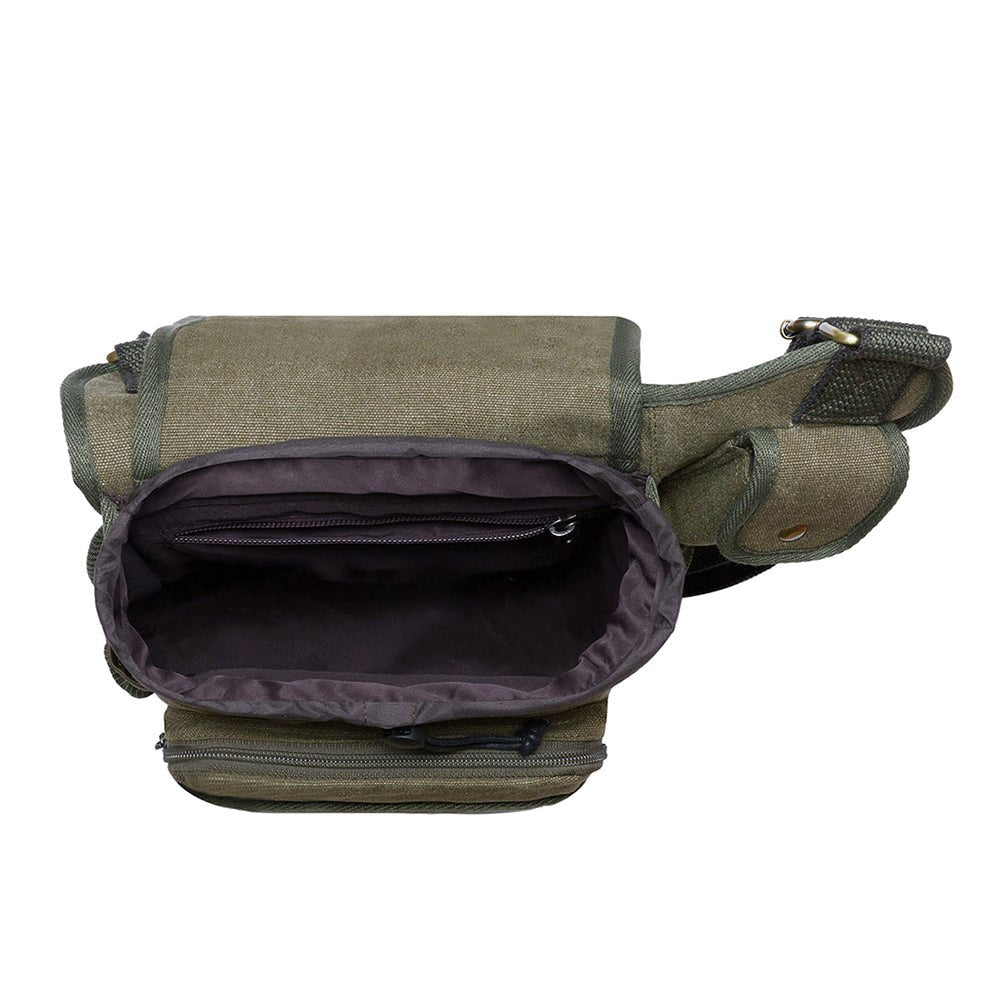 KAUKKO Mens Vintage Canvas Shoulder Messenger Bag Chest Leather Patchwork Messenger Bag FH03 ( Green ) - kaukko