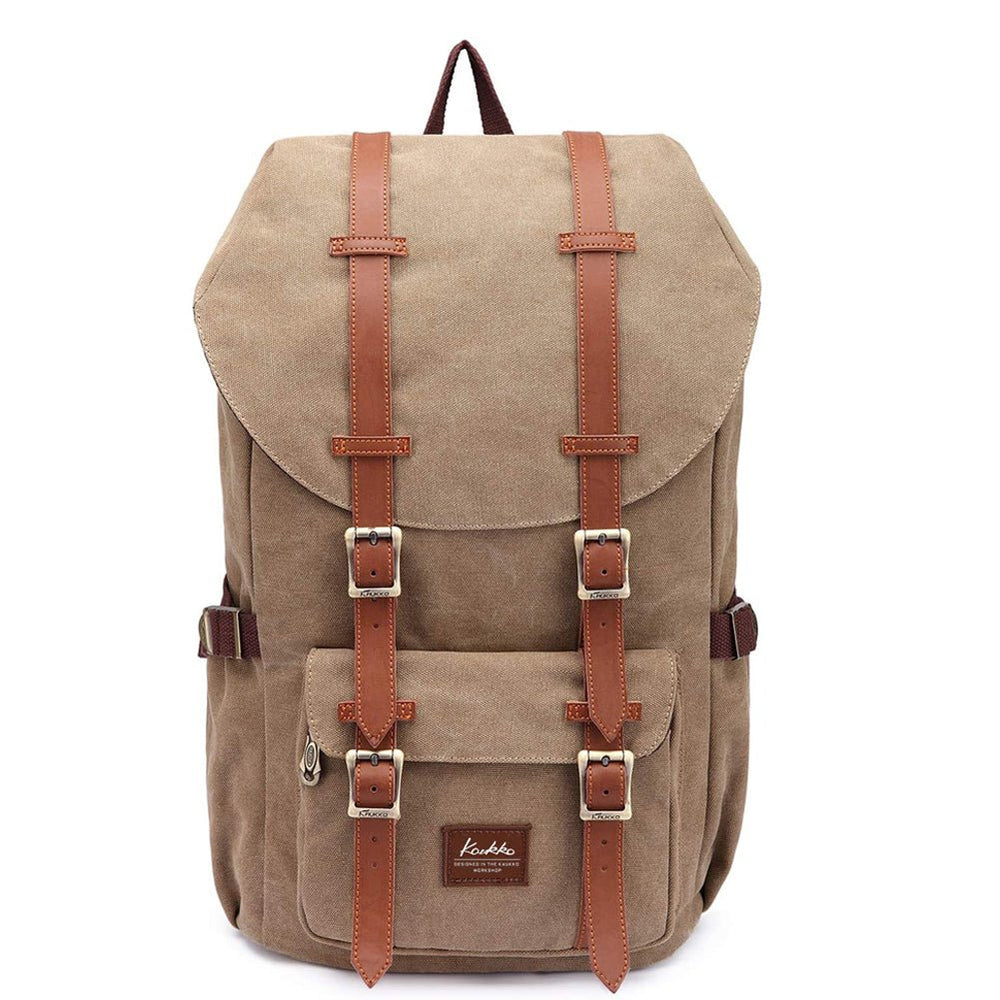 Travel Laptop Backpack, Outdoor Rucksack, School backpack Fits 15.6"(Canvas Brown) - kaukko
