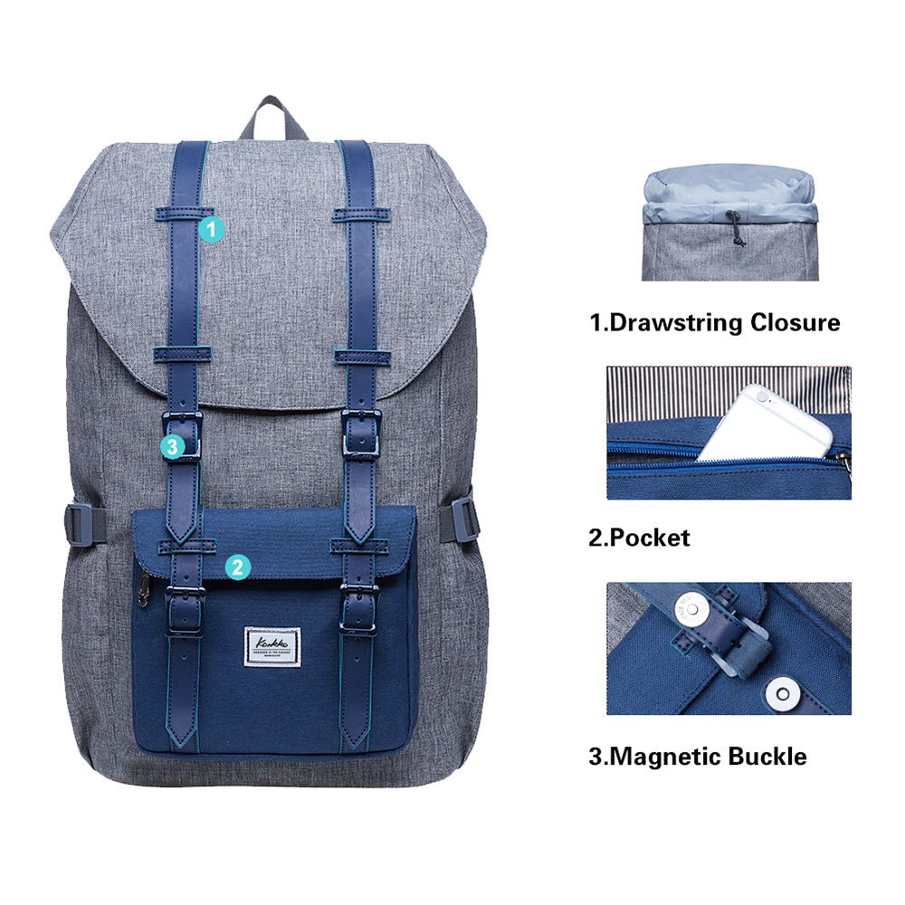 Travel Laptop Backpack, Outdoor Rucksack, School backpack Fits 15.6"(Grey-Blue) - kaukko