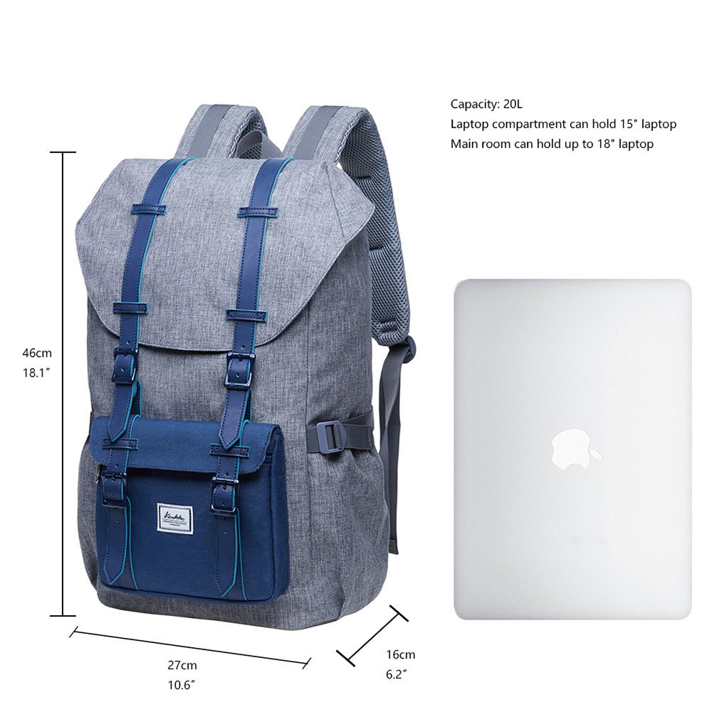 Travel Laptop Backpack, Outdoor Rucksack, School backpack Fits 15.6"(Grey-Blue) - kaukko