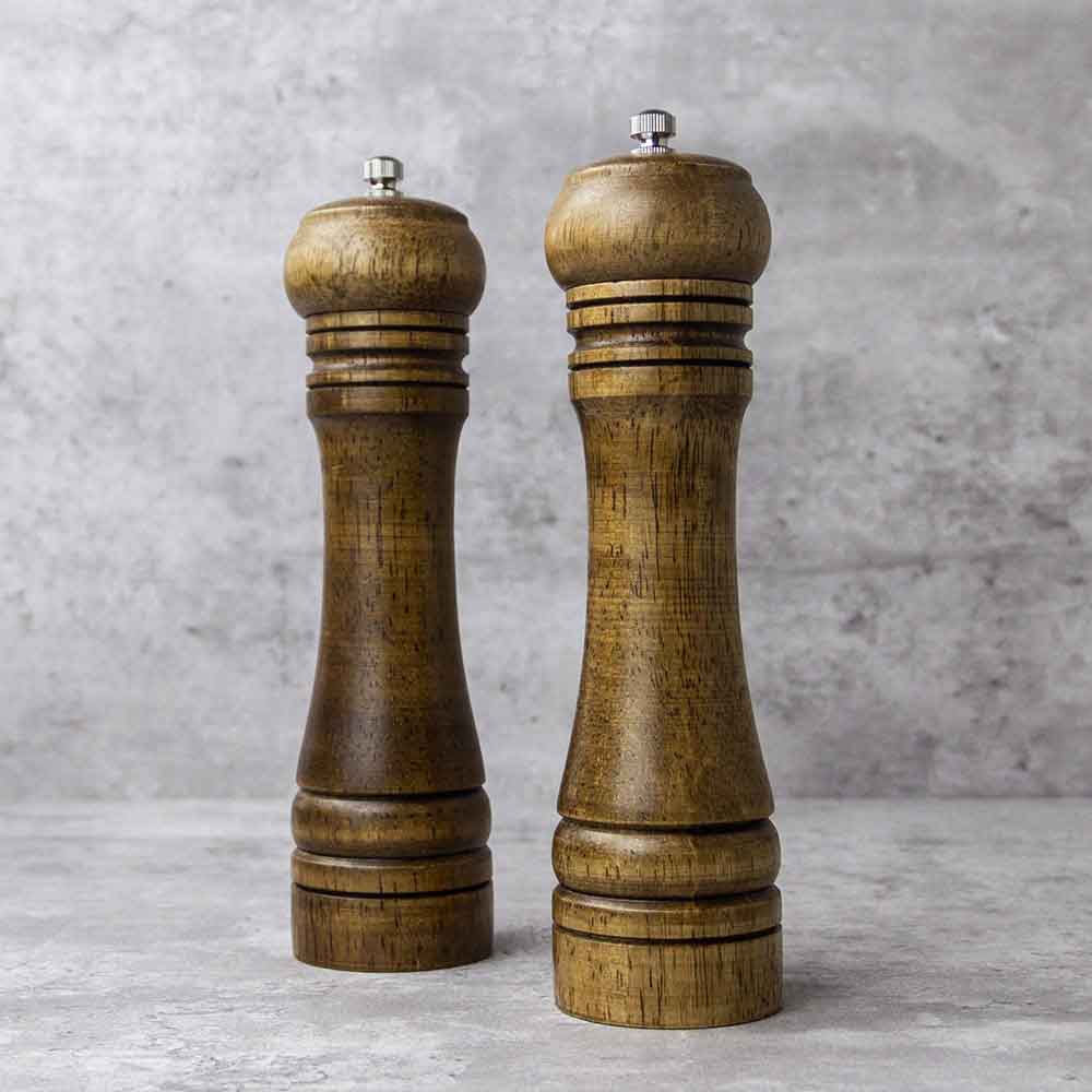 Wood Salt and Pepper Mill Set, Salt Shakers with Adjustable Ceramic Rotor- Pack of 2 - kaukko
