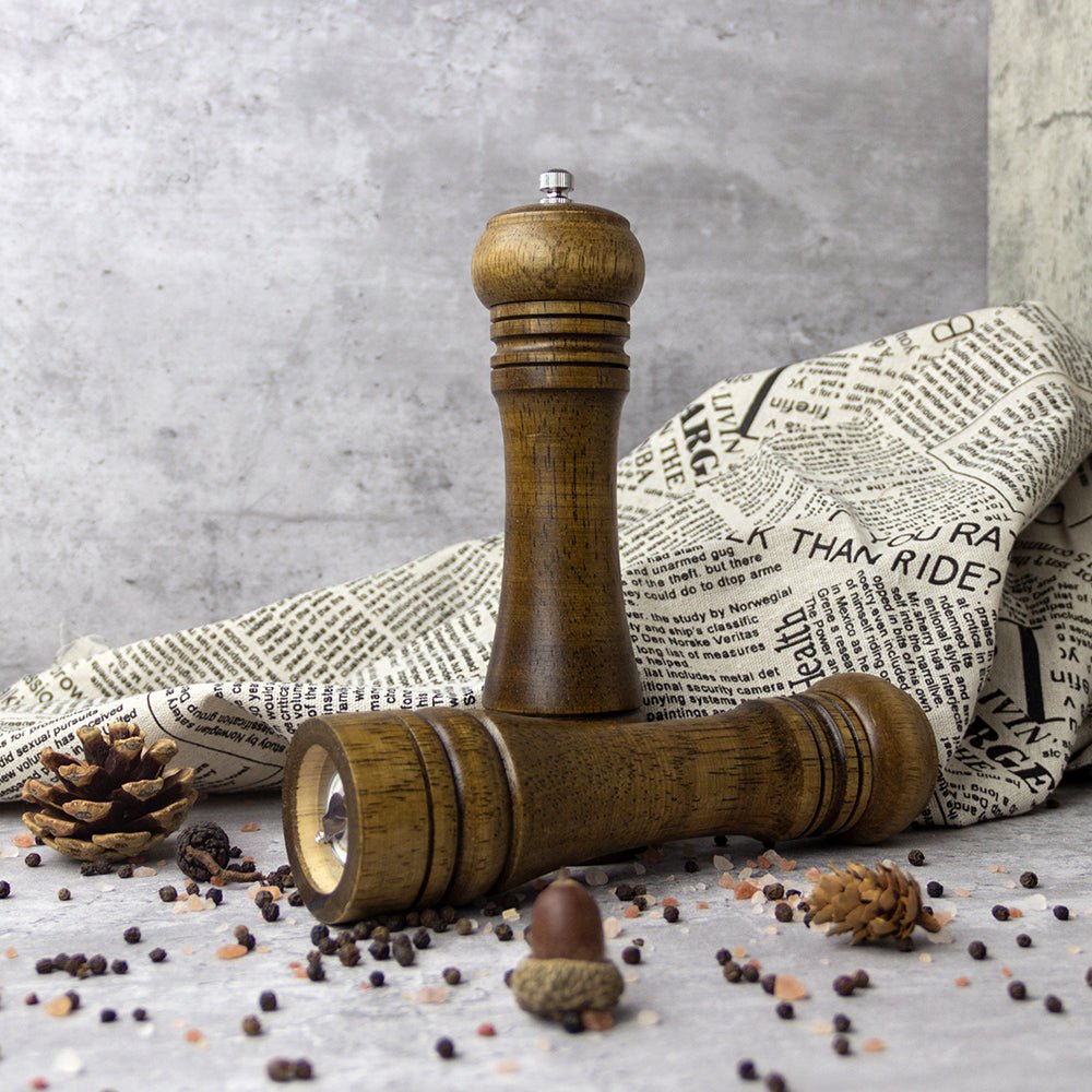 Wood Salt and Pepper Mill Set, Salt Shakers with Adjustable Ceramic Rotor- Pack of 2 - kaukko