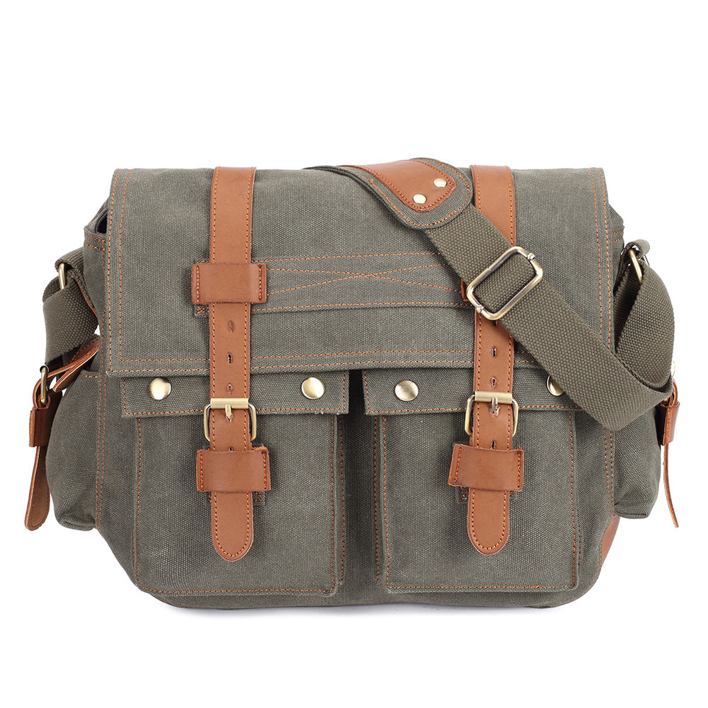 KAUKKO Canvas Messenger Bag - Vintage Crossbody Shoulder Bag Military Satchel